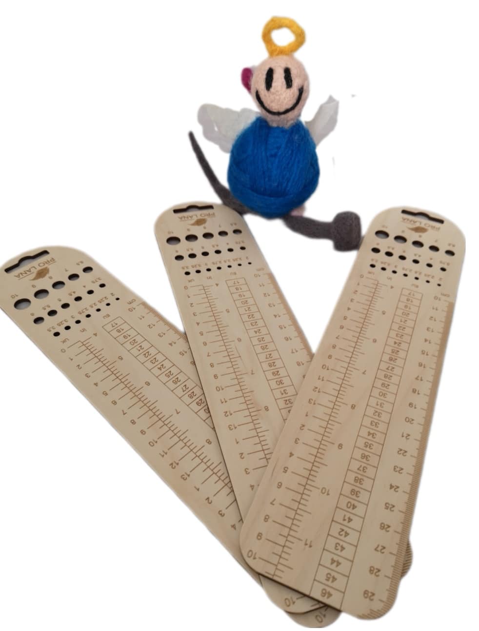 Sockenlineal mit Nadelmaß, Sockenlehre aus Holz, Titel